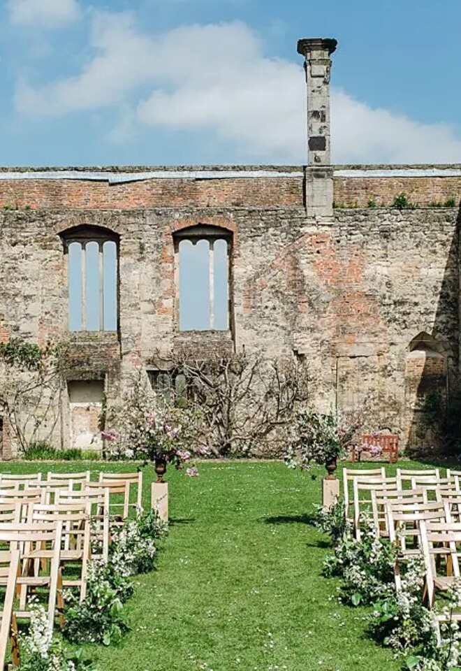 Wedding Ceremony with the ruins at Newburgh Priory near York