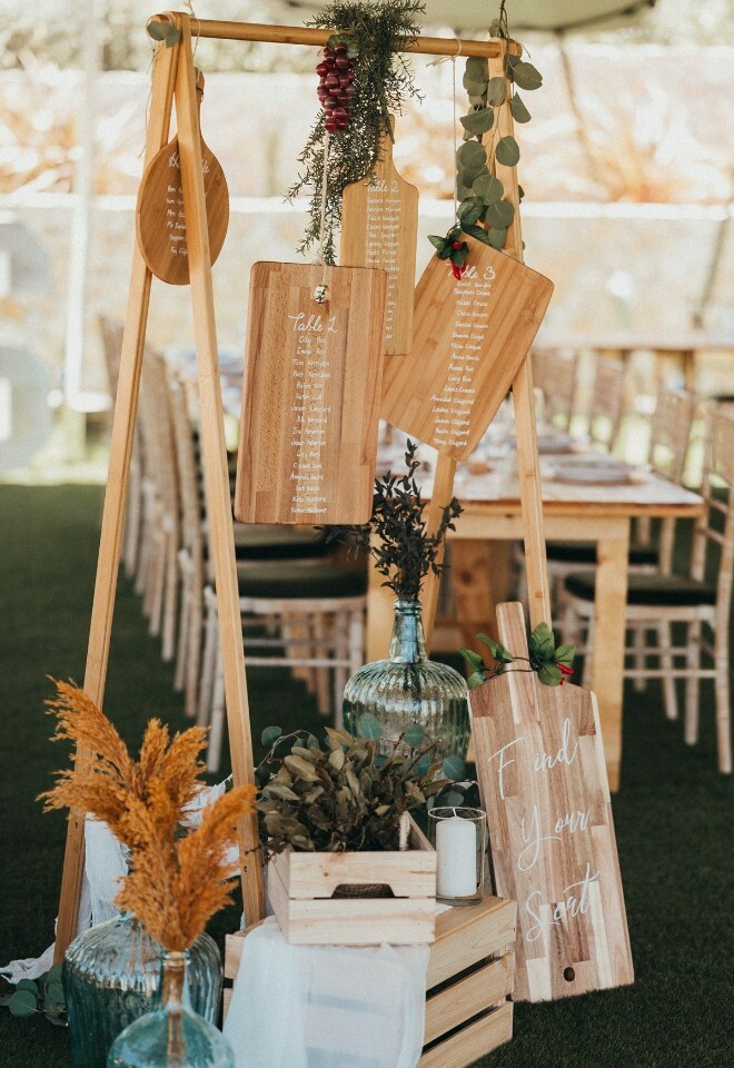 Rustic Tableplan for guest seating at Casa Monte Cristo