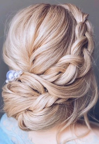 Blonde bridal updo with braids