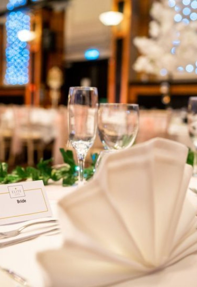 Table set up in the Kings Hall at the Royal Bath Hotel