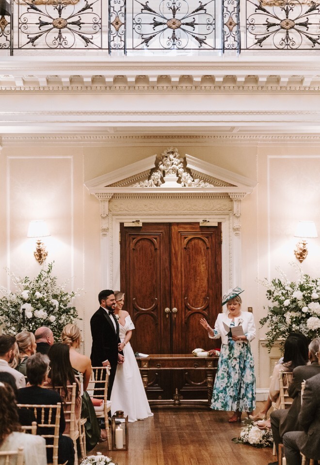 Mother of the bride doing a reading during Hedsor House wedding ceremony