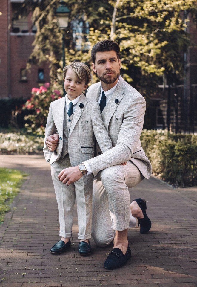 matching cream tweed suit for groom and page boy