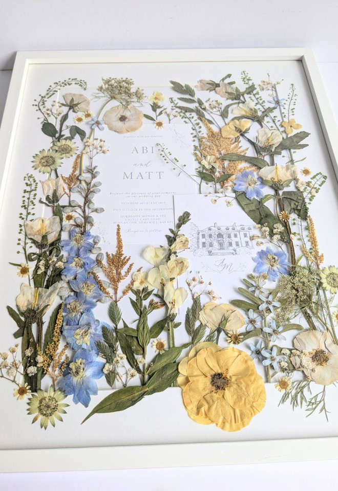 Wedding bouquet preservation art UK wildflower botanical pressed flower art wedding bouquet keepsake