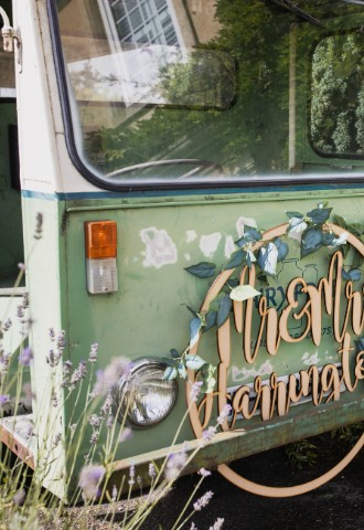Personalise Just married milkfloat at Widbrook Grange - a country house wedding venue in Wiltshire