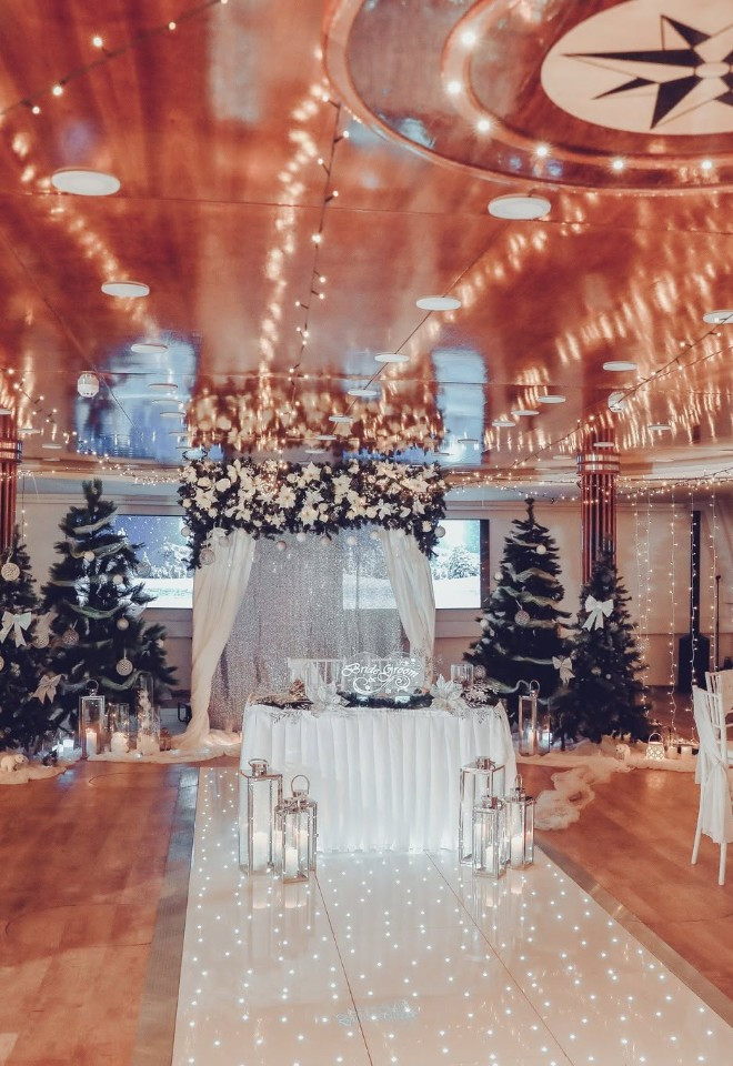 Indoor wedding on a yacht in Cyprus