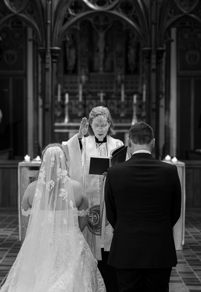 Cinematic photography of bride and groom at St Helens Church 
