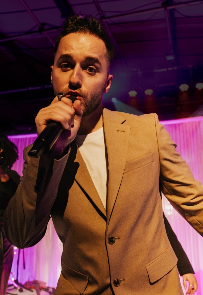 Singer looking into camera