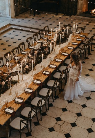 Intimate wedding breakfast setting at Berkeley Castle