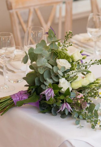 Bridal bouquet cream & purple roses from Oops a Daisy in Cirencester