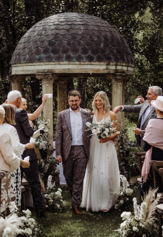 Confetti outside at Minster Mill on couples wedding day