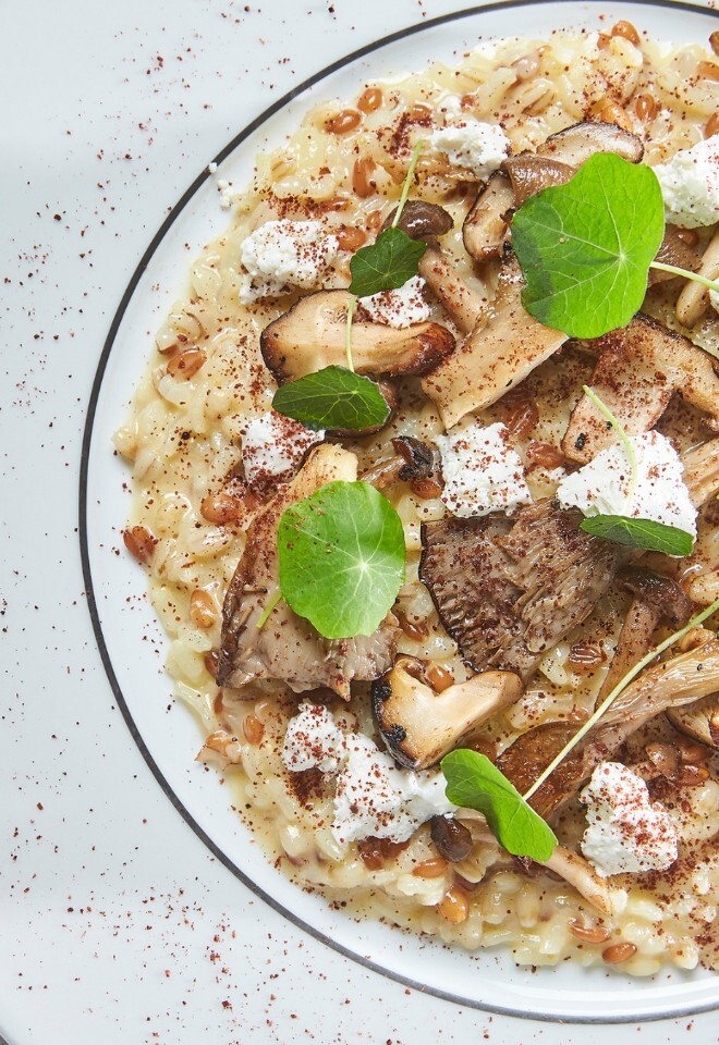 Mushroom risotto Vegetarian wedding dish prepared by Portfolio Events Catering, wedding caterers based in Northamptonshire
