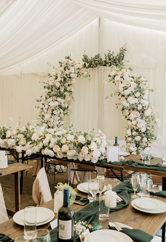 Wedding breakfast top table in Sun room