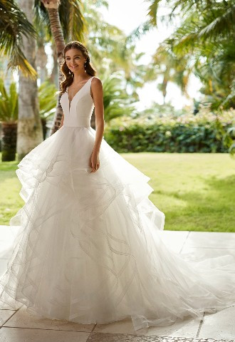 Adriana Alier Hodeia tulle deep plunge neckline, beaded straps