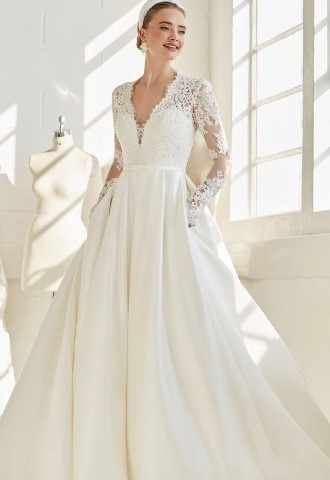 Ellis bridal lace sleeve pocket wedding dress from Burr Bridal Cambridgeshire