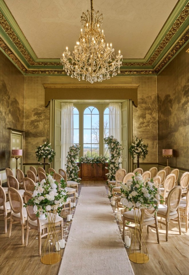 The Ballroom at Swinton Park Hotel set for a civil ceremony.