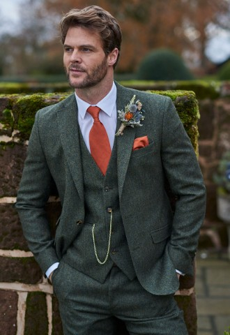 The Appleton Green tweed wedding suit for hire and purchase S&W Oxford