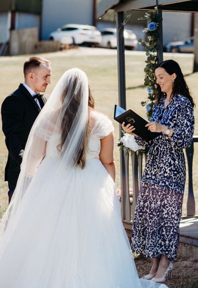 Outdoor wedding ceremony with UK wedding celebrant