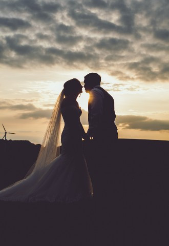 Bride & Groom at sunset wedding in Ruthin