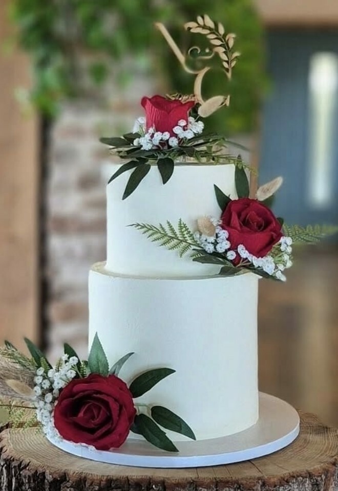 2-tiered ganache wedding cake