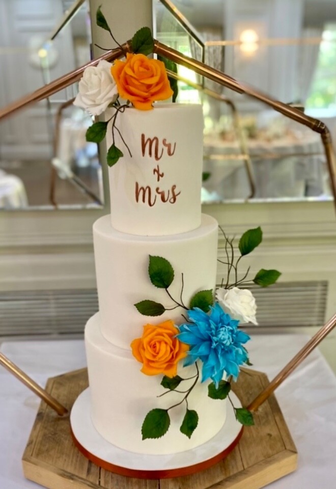 Wedding Cake with Sugar Flowers by Cakes of Curiosity