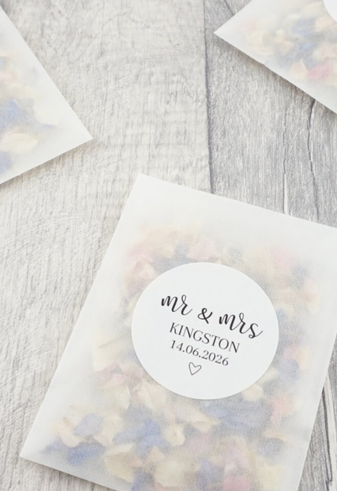 The Dried Petal Companys Glassine Confetti Envelopes Personalised Romantic Mr & Mrs