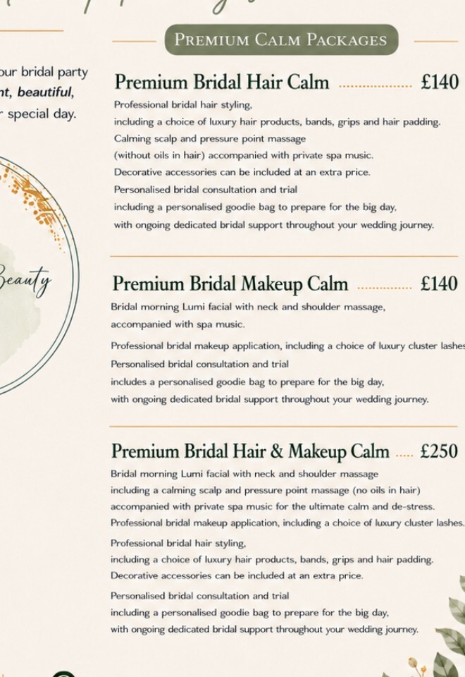 Premium Bridal Calm Packages