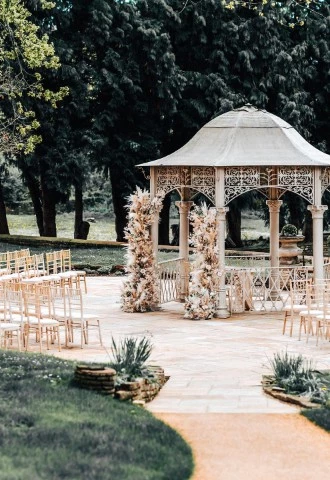 Outdoor pergola for wedding ceremony at Eastington Park.