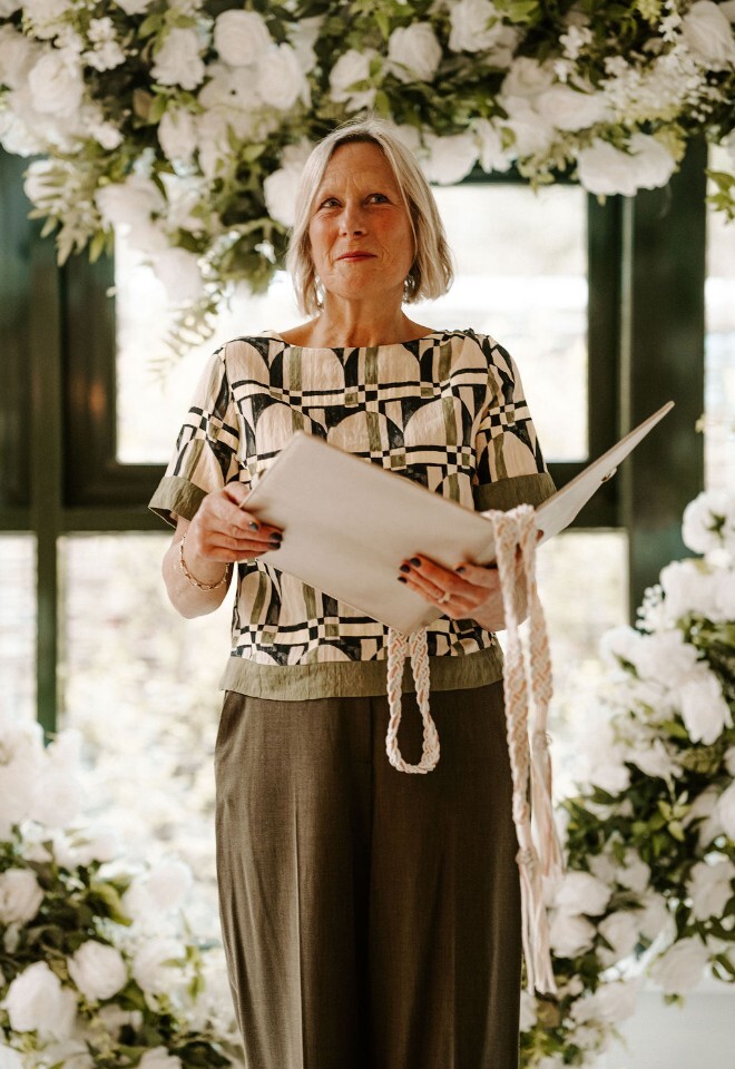 Helen the celebrant during a ceremony