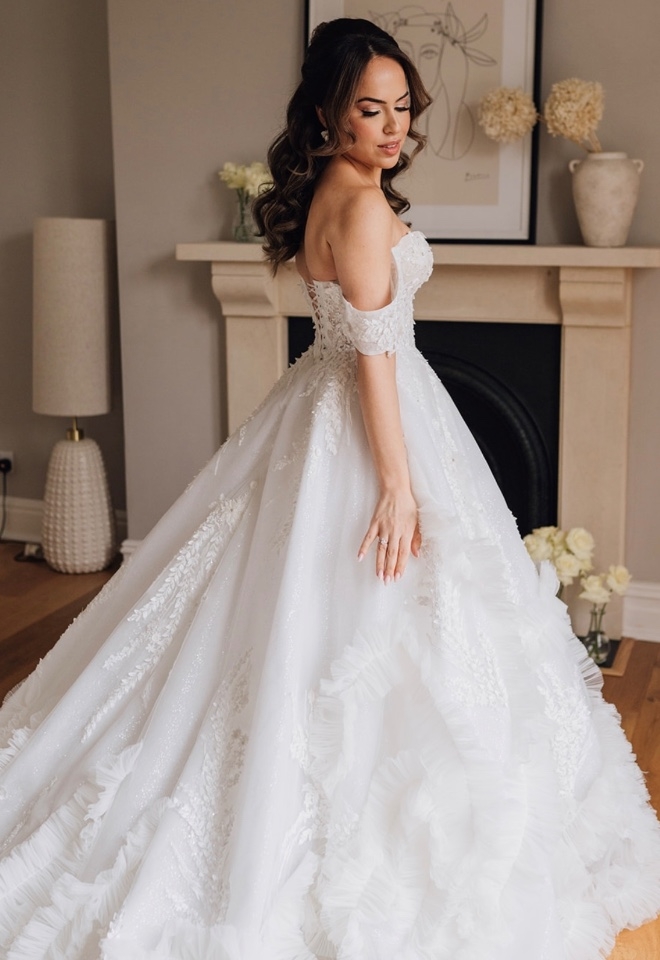 Romantic bridal hair statement wedding dress