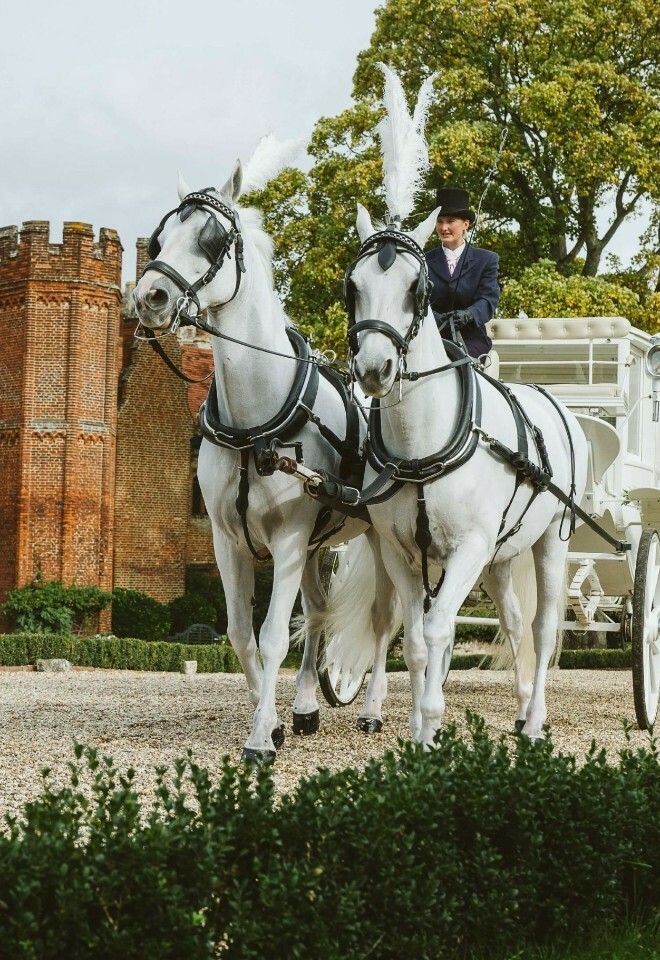 Arriving by horse drawn carriage