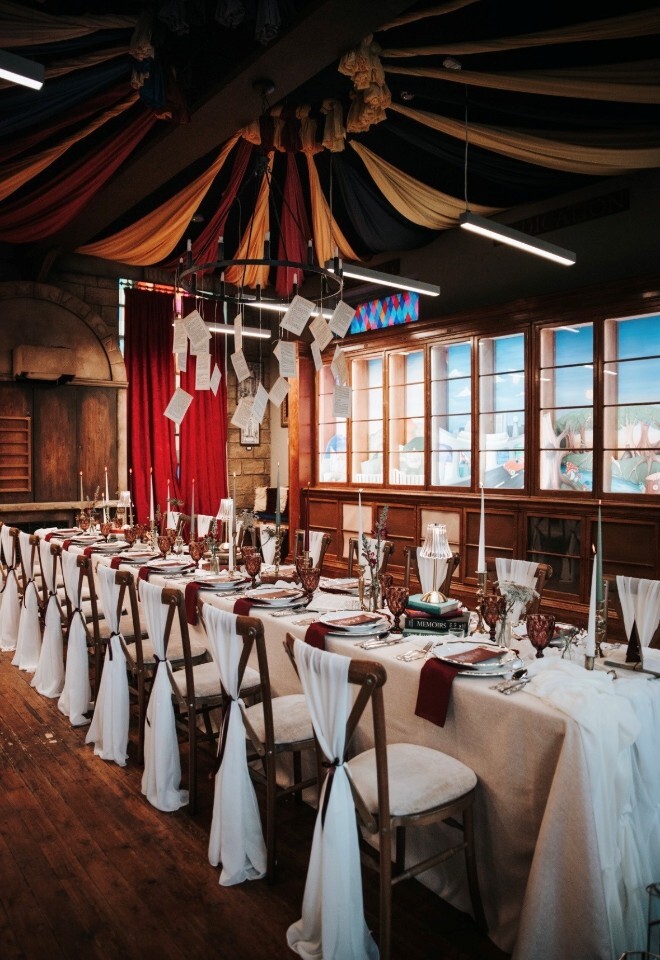Long Table inside Story Museum Oxford, with Cross Back Chairs