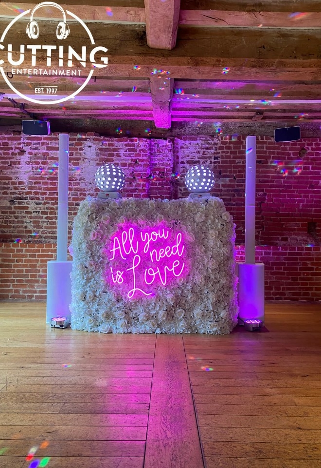 TUDOR BARN ALL YOU NEED IS LOVE FLORAL DJ STAND