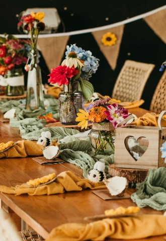 Summer festival wedding table decoration Yorkshire