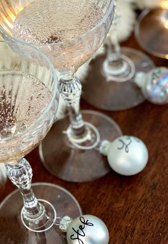 Wine charm miniature baubles Christmas wedding personalised name place settings by Mint Lettering calligraphy Buckinghamshire