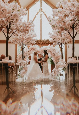 lgbt wedding ceremony pink blossom decor florist midlands