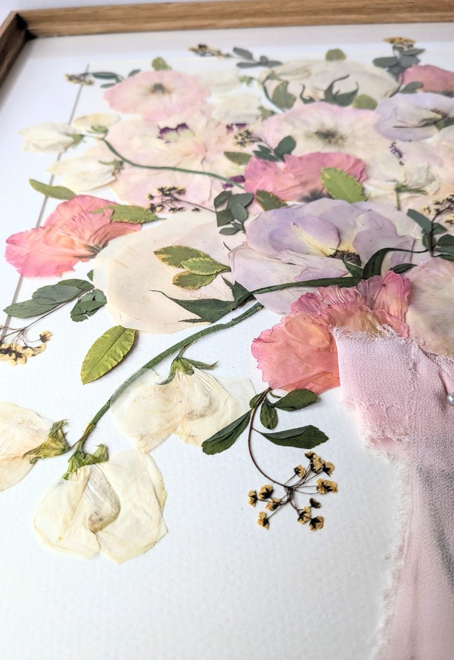 Wedding bouquet preservation art UK wildflower botanical pressed flower art wedding bouquet keepsake