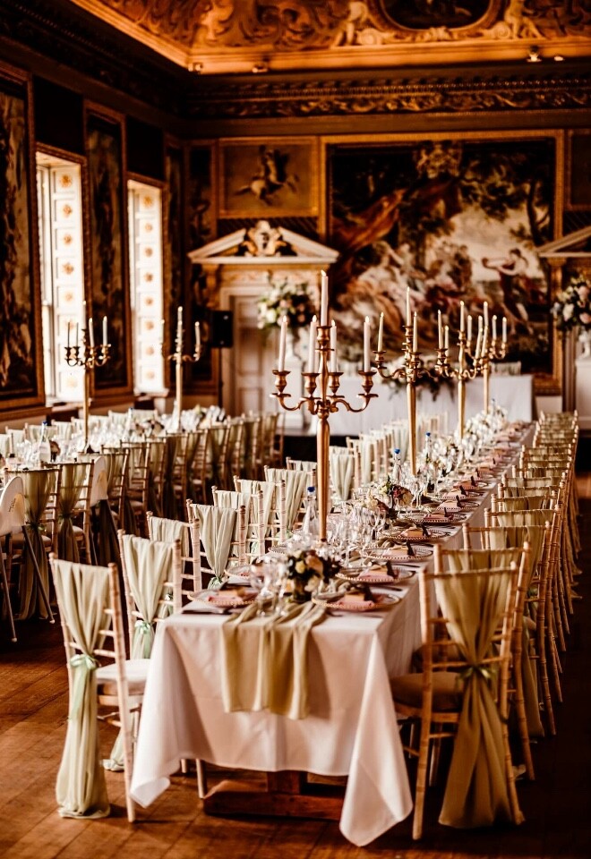 Table decor and chair drapes by AJ Events in Buckinghamshire