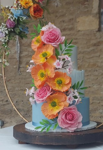Colourful Spring Wedding Cake with Sugar Flowers