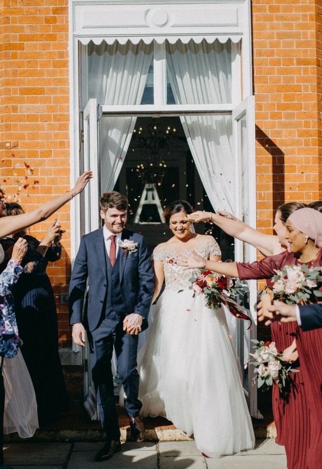 Confetti throwing on the garden terrace