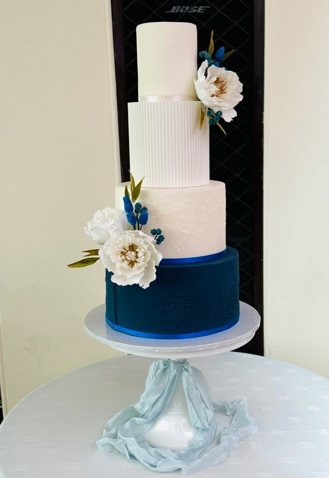 Sugar Peonies and Grape Hyacinths with stencilled and embossed details at Pembroke Lodge
