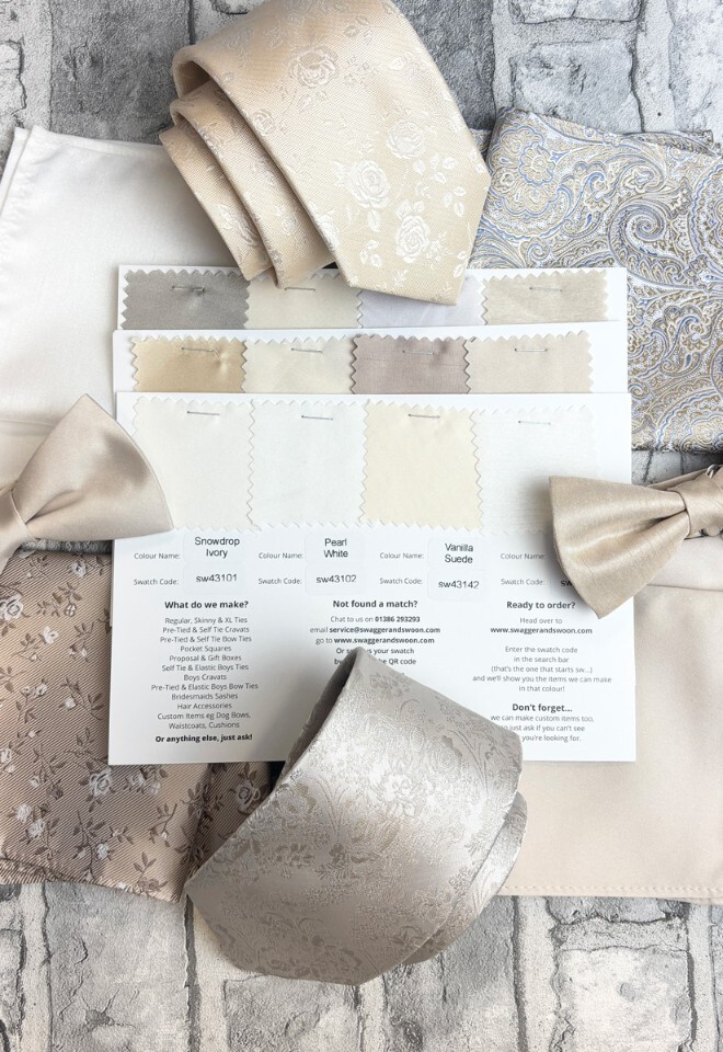 Champagne, Oyster and Cream Swatch Packs | Wedding Ties UK