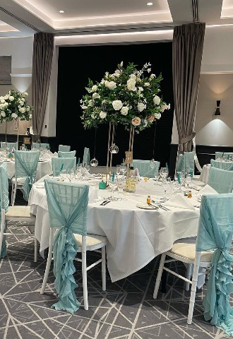 Teal themed wedding reception, Denham Grove, Buckinghamshire