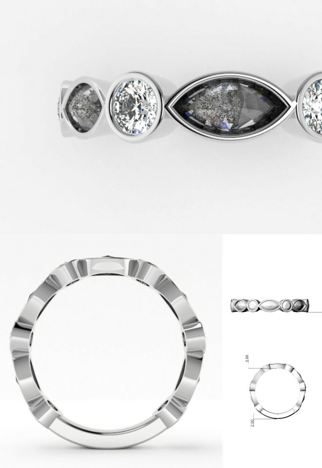 salt & pepper diamond CAD of ring