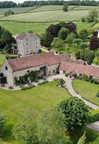 Birdseye view of Priston Mill showcasing both the Tythe Barn and The Old Mill wedding venues