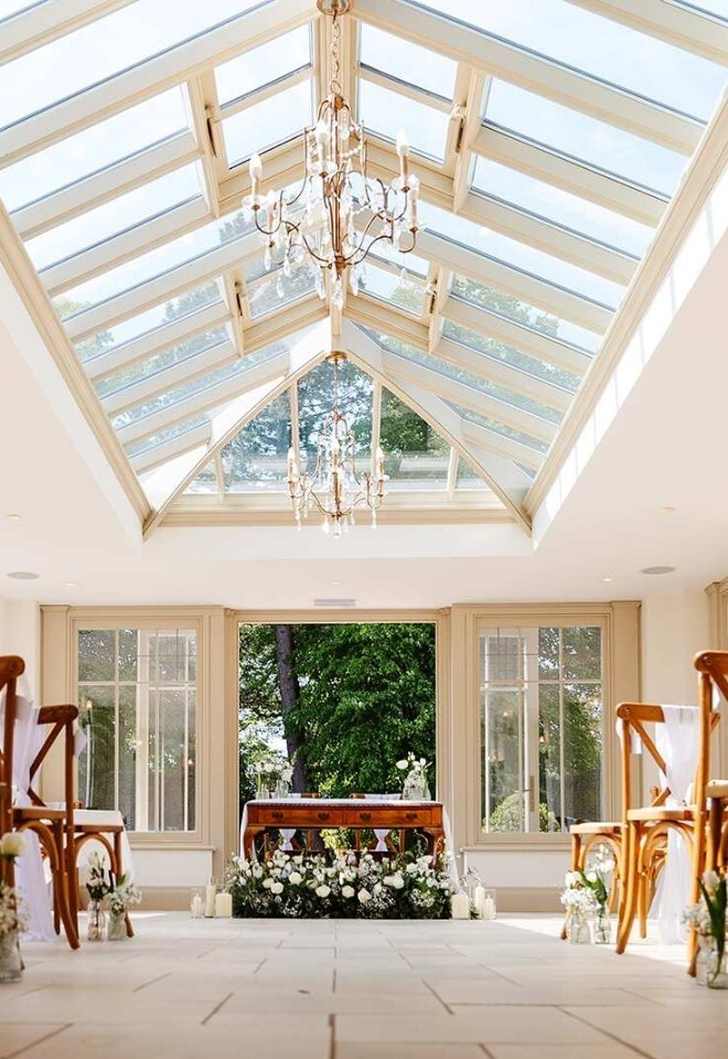 The orangery ready for a wedding in a Northamptonshire wedding venue