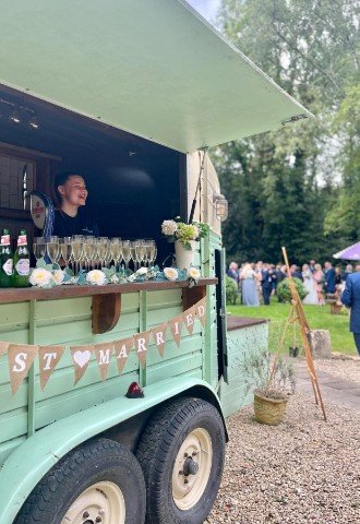 Horse box bar being used for wedding at Egypt Mill