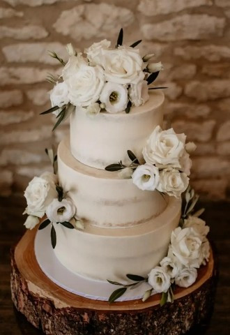 Semi-Naked White Floral Wedding Cake