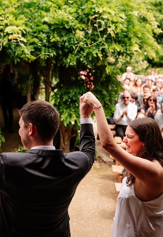 Wedding ceremony photo at The Tythe Barn Launton 