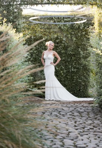 Brides standing in wedding dress