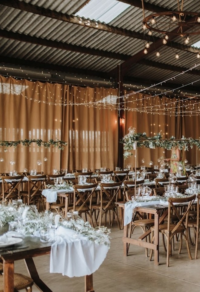 A Wedding Breakfast set up for Grange Barn, Marbury
